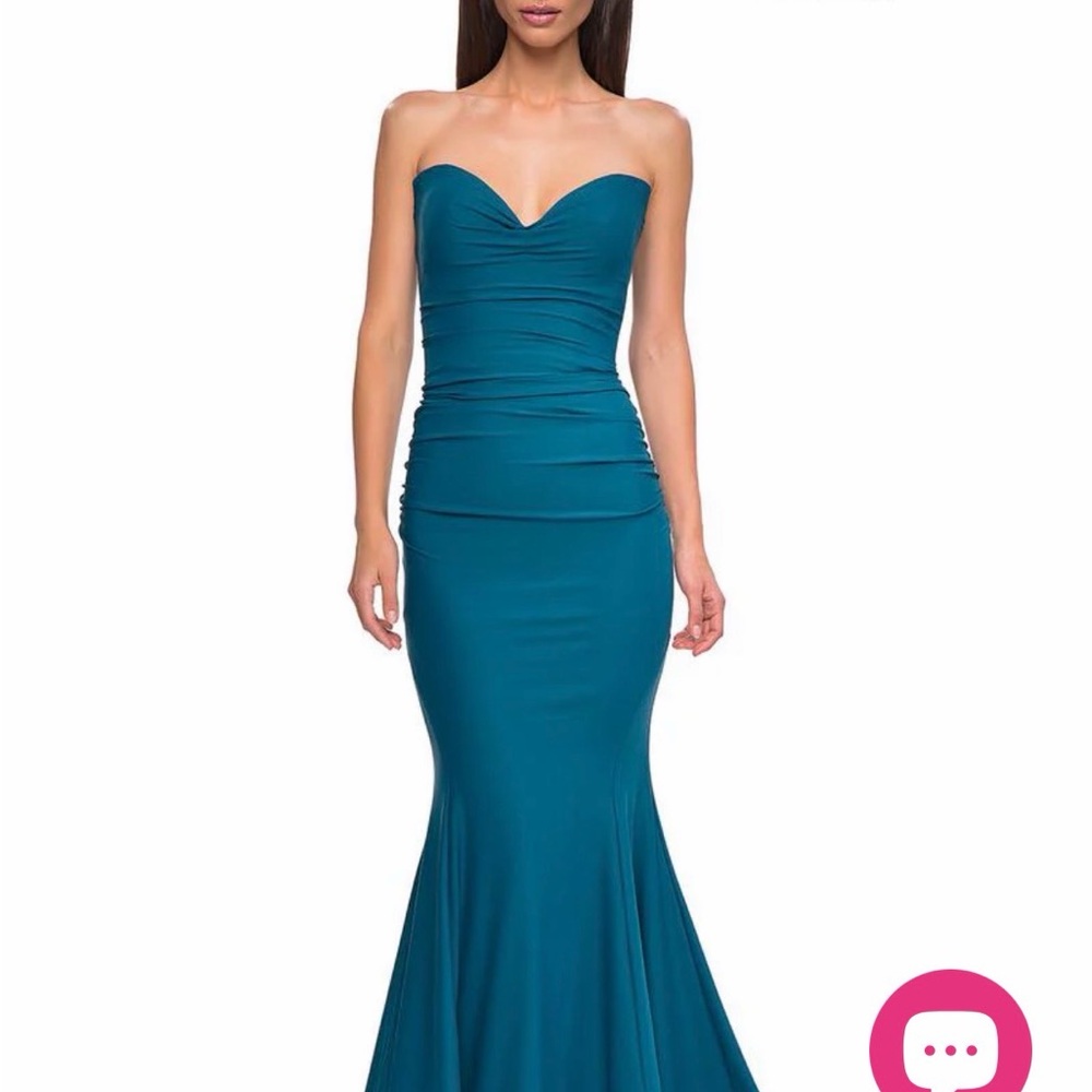 La Femme Teal Strapless Prom Dress